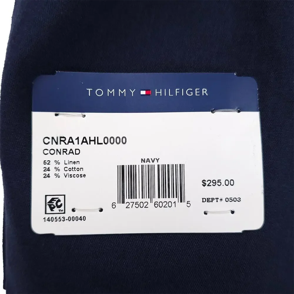 Tommy Hilfiger Mens Modern Fit 2 Piece Suit 36S 32x30 Navy Linen Cotton Blend
